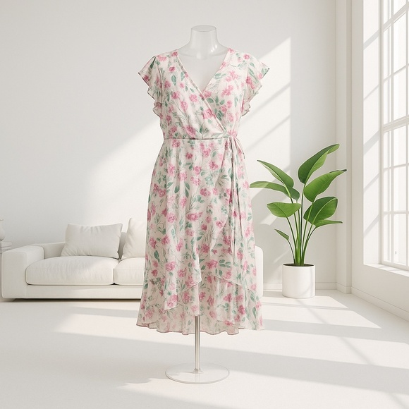 A New Day Floral Peach Print Dress 2X | Women’s Casual Plus Size Outfit - Picture 1 of 13